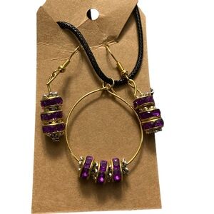 Purple crystal necklace and dangle earrings set